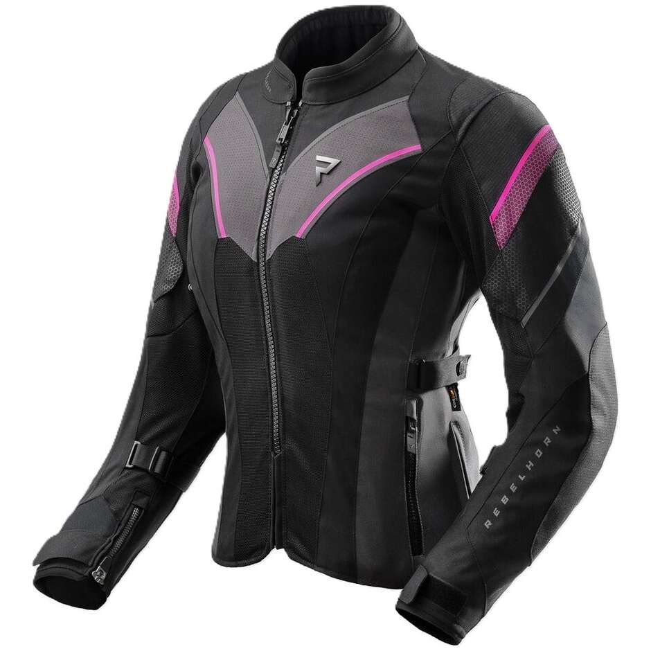 Rebelhorn Damen-Motorradjacke aus HIFLOW V-LADY-Gewebe, Schwarz/Fluoreszierendes Pink
