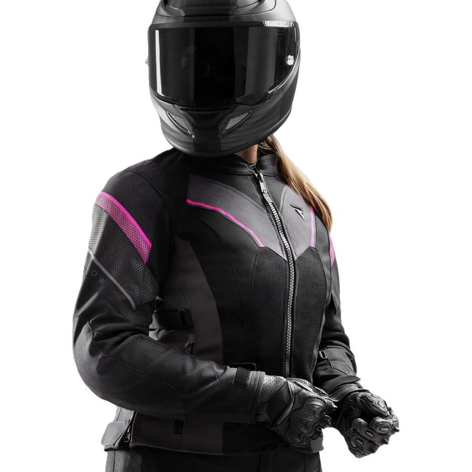 Rebelhorn Damen-Motorradjacke aus HIFLOW V-LADY-Gewebe, Schwarz/Fluoreszierendes Pink