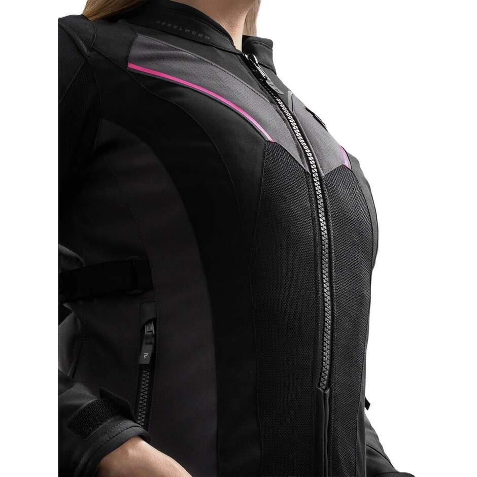 Rebelhorn Damen-Motorradjacke aus HIFLOW V-LADY-Gewebe, Schwarz/Fluoreszierendes Pink
