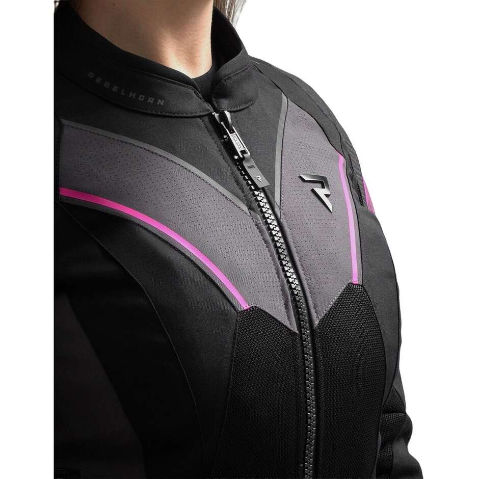 Rebelhorn Damen-Motorradjacke aus HIFLOW V-LADY-Gewebe, Schwarz/Fluoreszierendes Pink