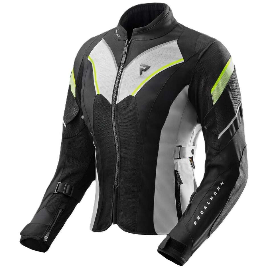 Rebelhorn Damen-Motorradjacke aus HIFLOW V-LADY-Gewebe, Schwarz, Grau, Neongelb