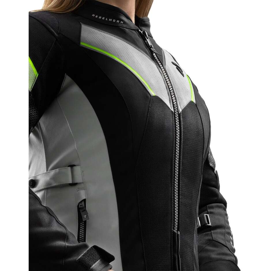 Rebelhorn Damen-Motorradjacke aus HIFLOW V-LADY-Gewebe, Schwarz, Grau, Neongelb