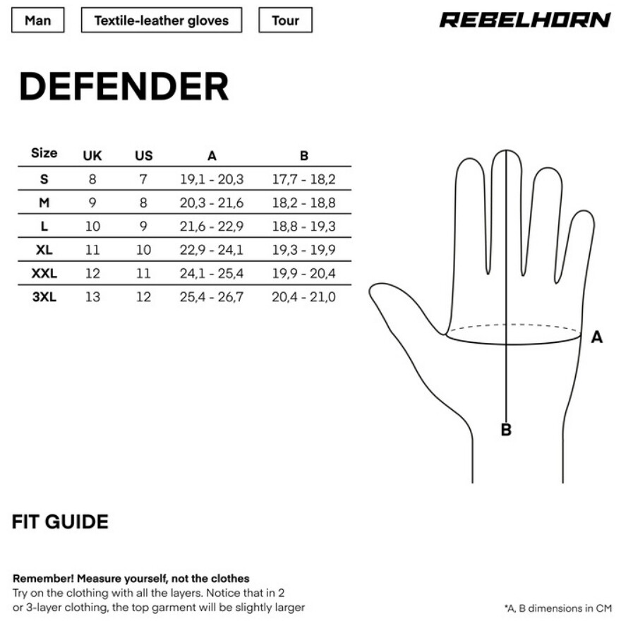 Rebelhorn DEFENDER Motorcycle Gloves Black
