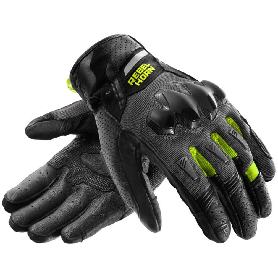 Rebelhorn DEFENDER Motorradhandschuhe Schwarz Dunkelgrau Fluoreszierendes Gelb