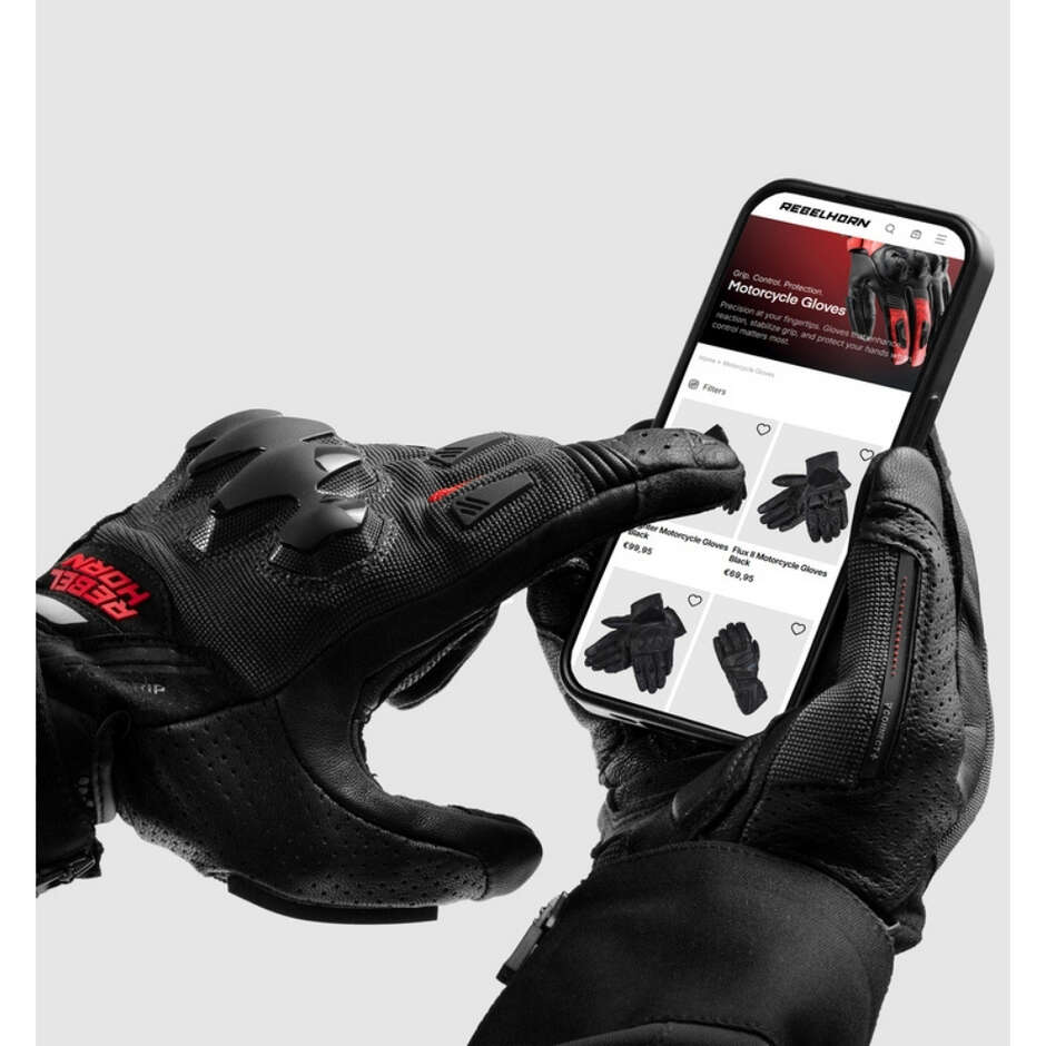 Rebelhorn DEFENDER Motorradhandschuhe Schwarz Rot
