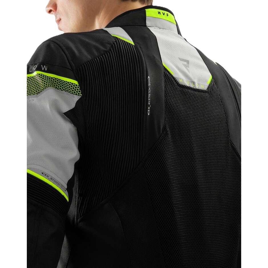 Rebelhorn HIFLOW-V Fabric Motorcycle Jacket Black Grey Fluorescent Yellow