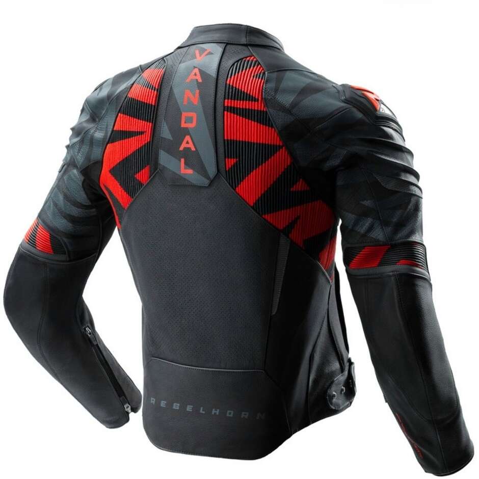 Rebelhorn VANDAL 2 Leather Motorcycle Jacket Black Grey Fluorescent Red
