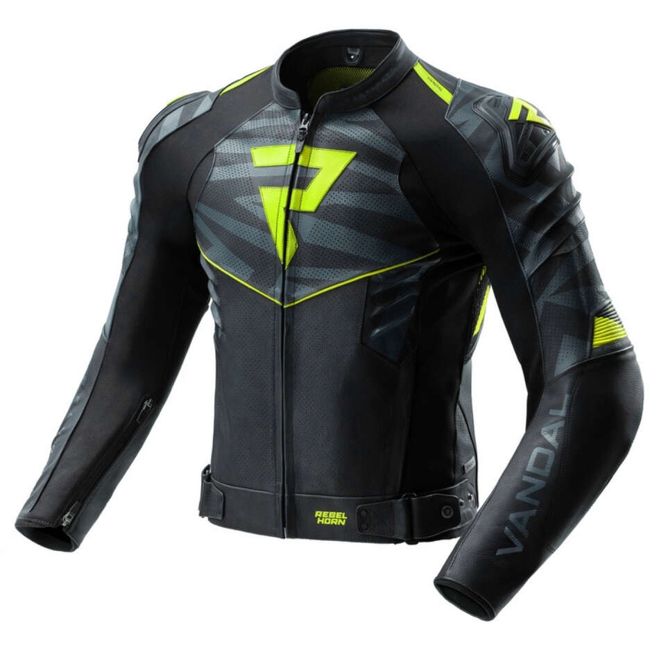 Rebelhorn VANDAL 2 Leder-Motorradjacke Schwarz Grau Neongelb