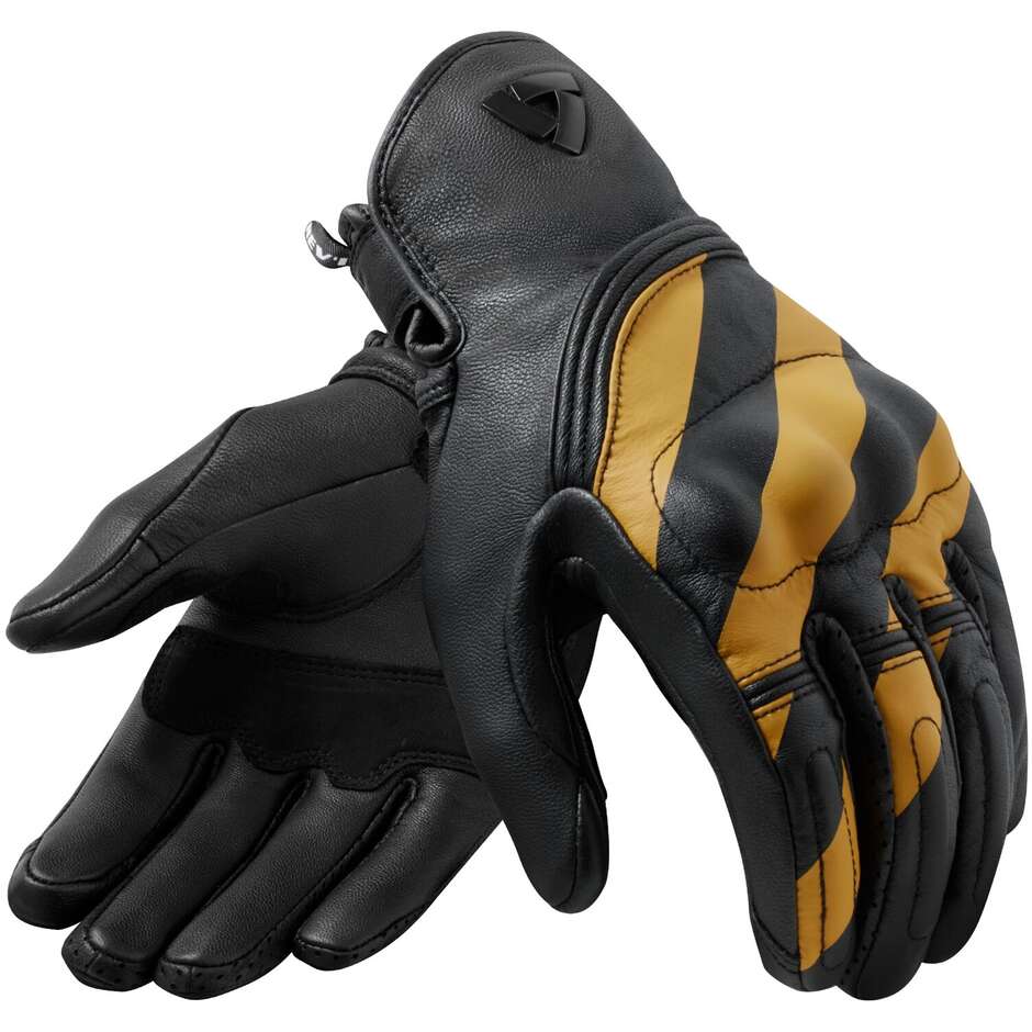 REDHILL Rev'it Leather Motorcycle Gloves Black Yellow Ochre