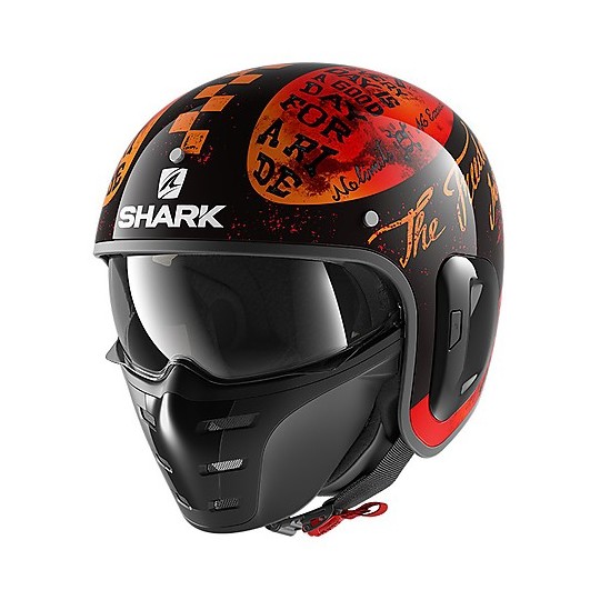 Retro Jet Helm aus Fiber Moto Shark S-DRAK 2 Tripp in Orange Schwarz