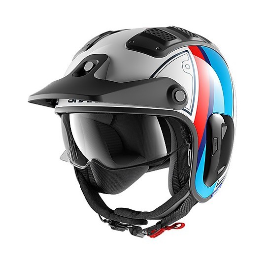 Retro Jet Helm aus Fiber Moto Shark X-DRAK 2 Terrence Weiß Blau Rot