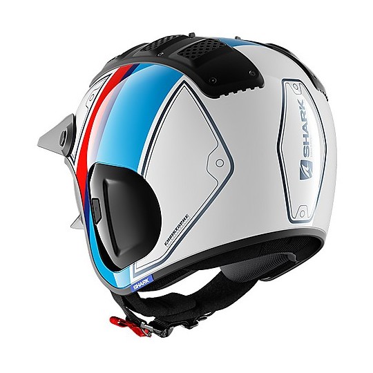 Retro Jet Helm aus Fiber Moto Shark X-DRAK 2 Terrence Weiß Blau Rot