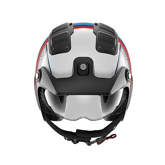 Retro Jet Helmet in Fiber Moto Shark X-DRAK 2 Terrence White Blue Red