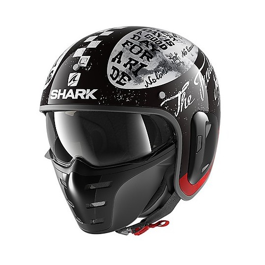 Retro Jet Motorcycle Helmet Shark S-DRAK 2 Tripp in Black White Red