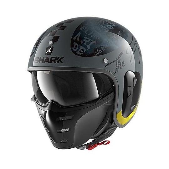 Retro Jet Motorcycle Helmet Shark S-DRAK 2 Tripp In Fluo Yellow Anthracite