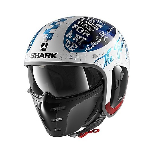 Retro Jet Motorcycle Helmet Shark S-DRAK 2 Tripp In White Blue Red