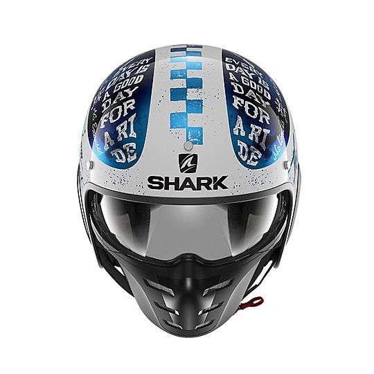 Retro Jet Motorcycle Helmet Shark S-DRAK 2 Tripp In White Blue Red