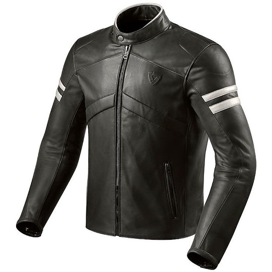 Retro Rev'it PROMETEUS Leather Motorcycle Jacket Black White