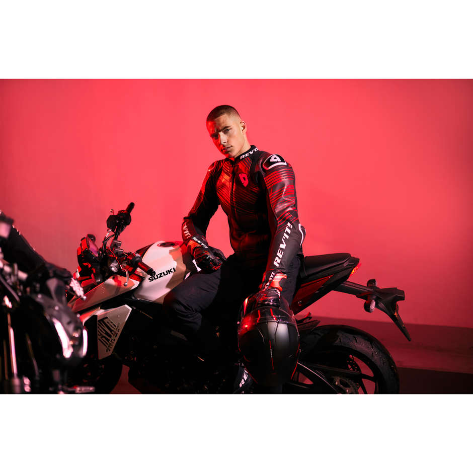 Rev'it APEX Leather Motorcycle Jacket Black Neon Red