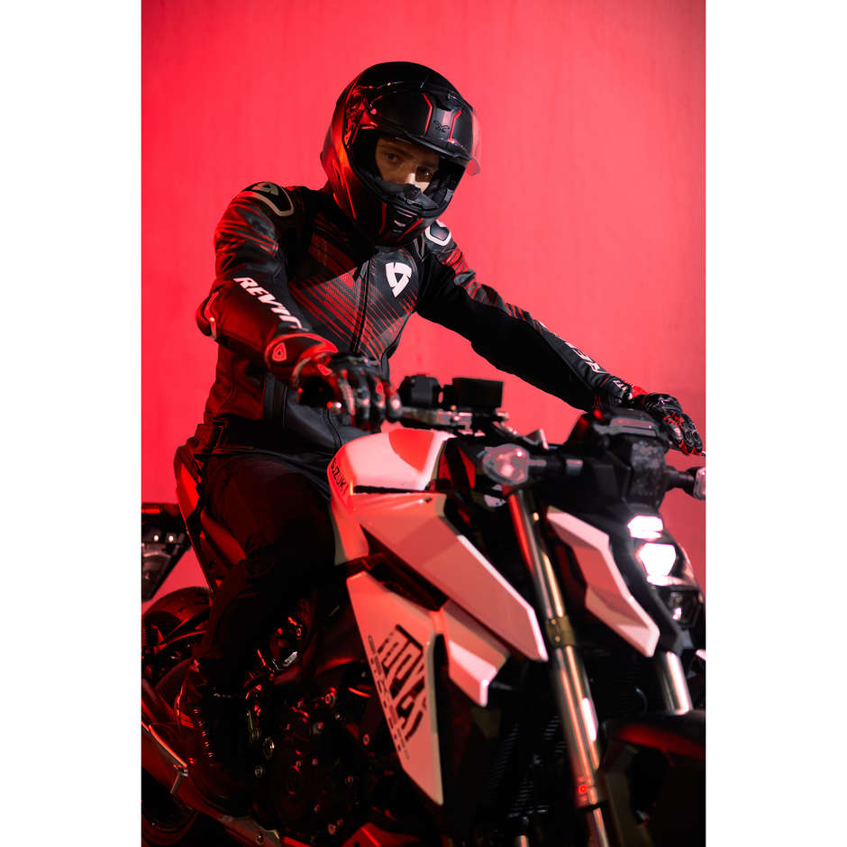Rev'it APEX Leather Motorcycle Jacket Black Neon Red