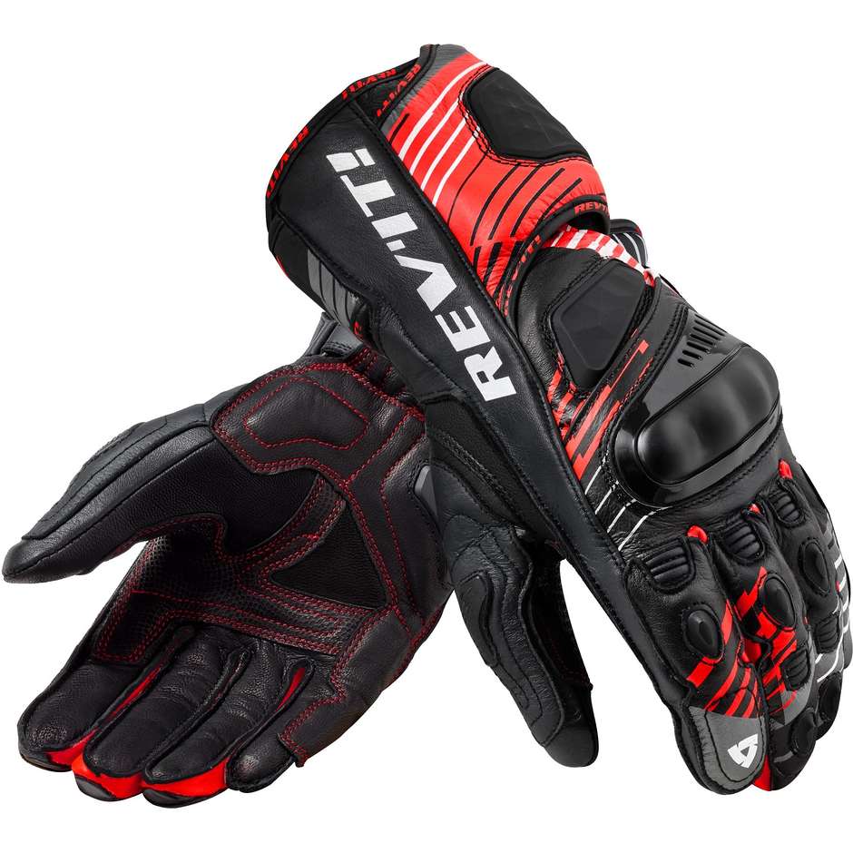 Rev'it APEX Red Fluo Black Leather Motorcycle Gloves