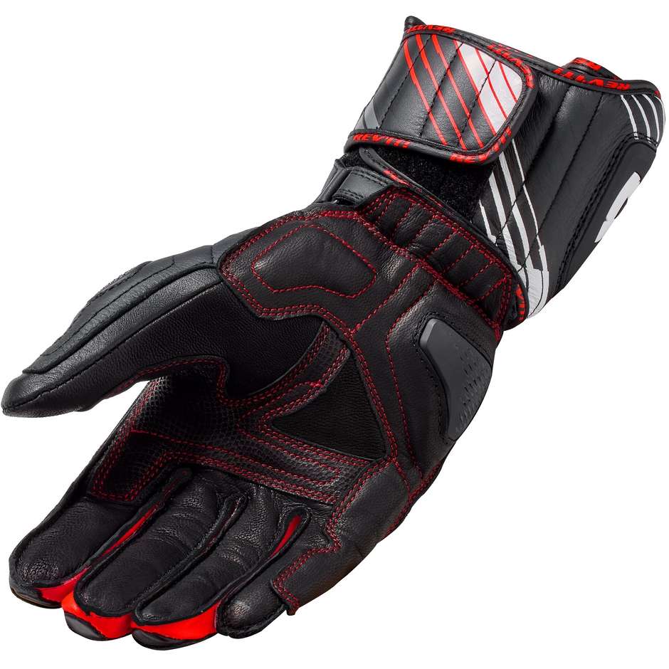 Rev'it APEX Red Fluo Black Leather Motorcycle Gloves