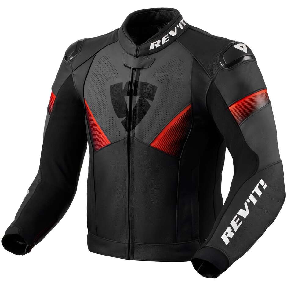 Rev'it ARGON 2 Leder-Motorradjacke Schwarz Neonrot