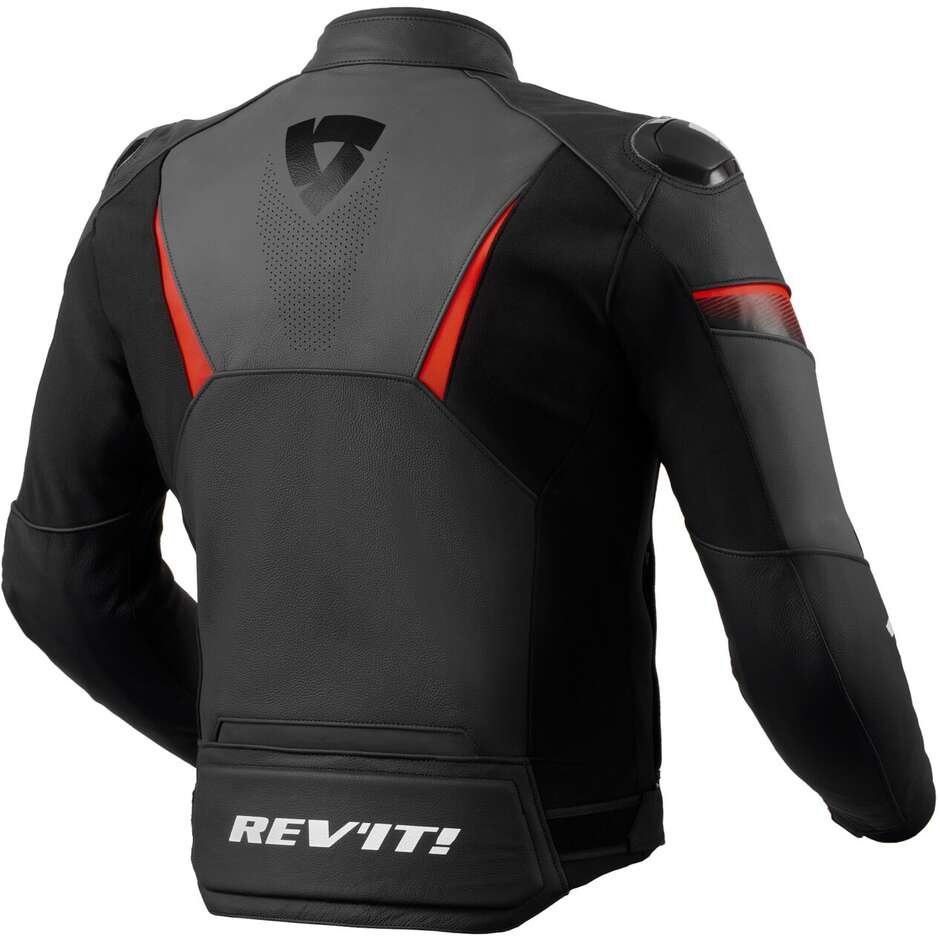Rev'it ARGON 2 Leder-Motorradjacke Schwarz Neonrot