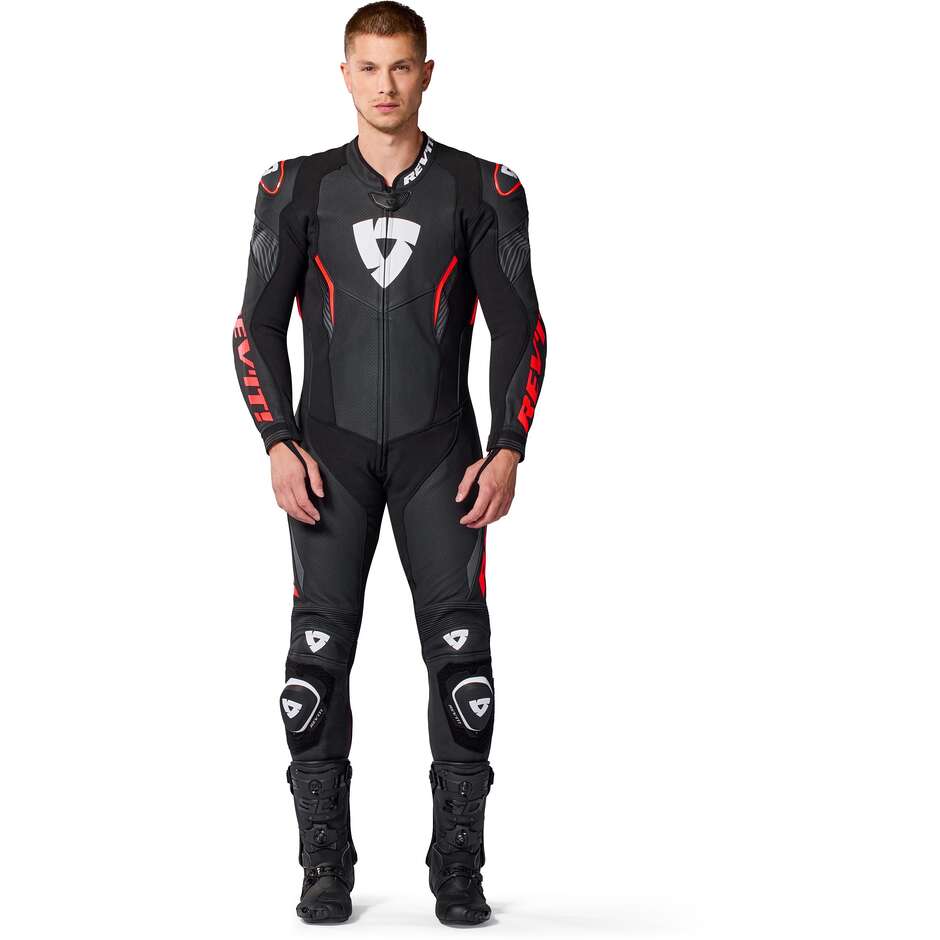 Rev'it Argon 3 Einteiliger Motorradanzug Schwarz Neonrot