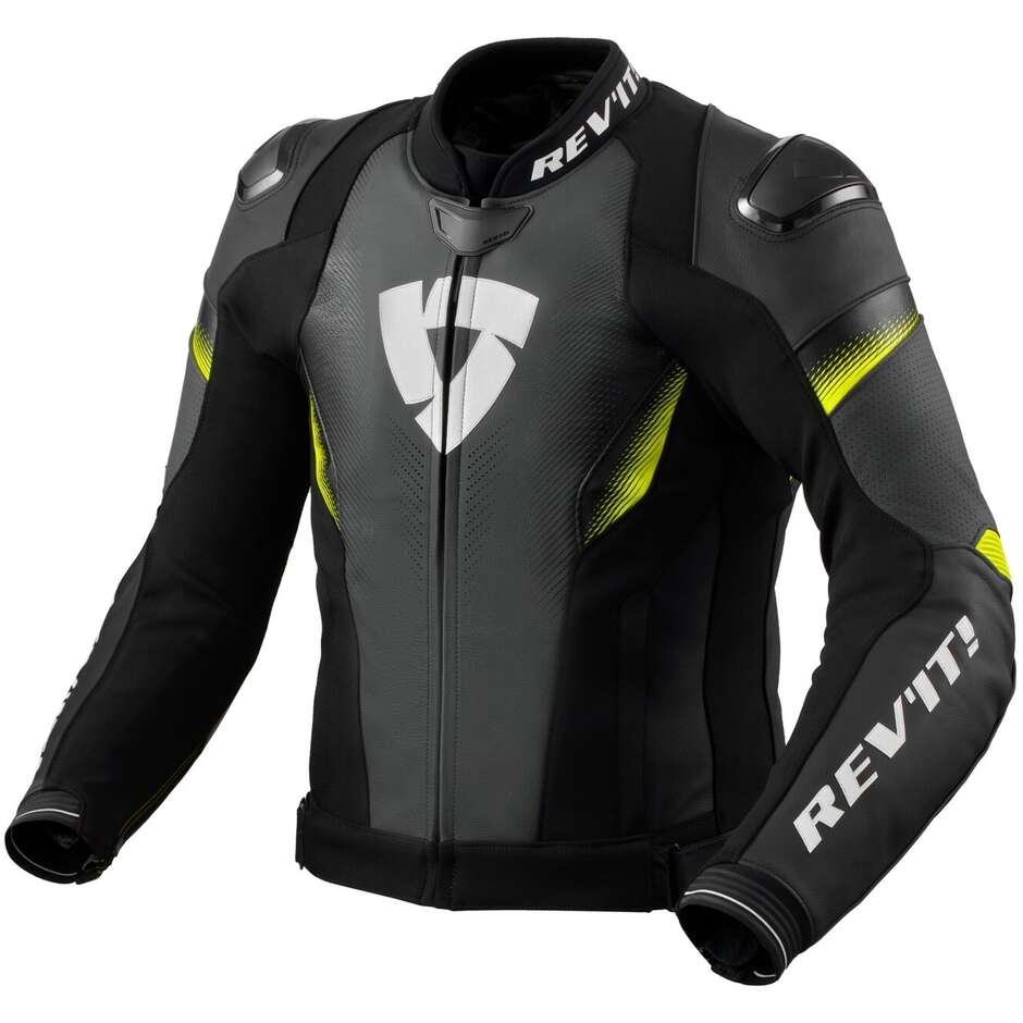 Rev'it CONTROL Leder-Motorradjacke Schwarz Neongelb