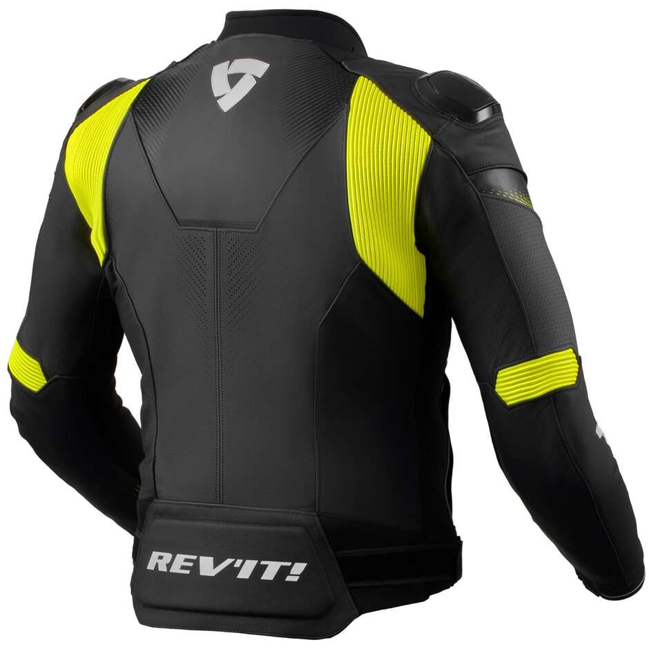 Rev'it CONTROL Leder-Motorradjacke Schwarz Neongelb