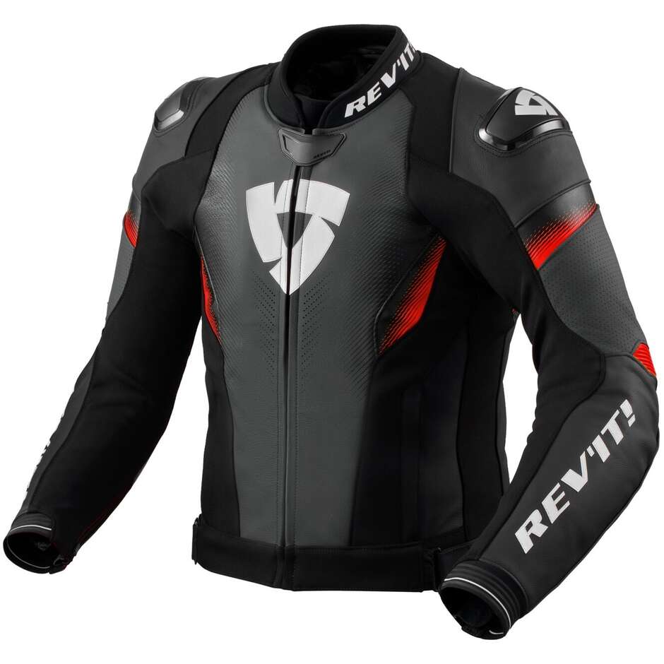 Rev'it CONTROL Leder-Motorradjacke Schwarz Neonrot