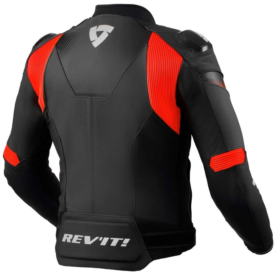 Rev'it CONTROL Leder-Motorradjacke Schwarz Neonrot