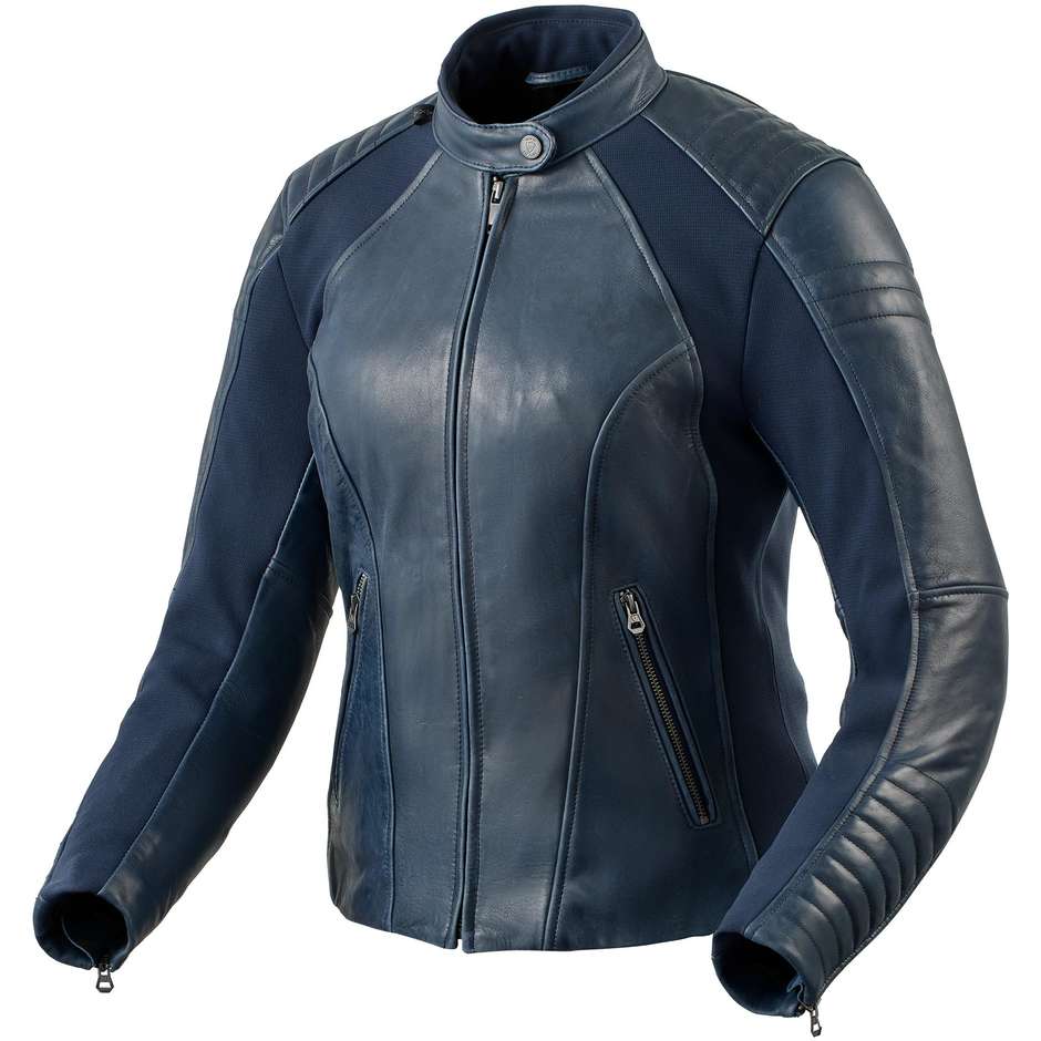 Rev'it CORAL Veste de moto en cuir bleu pour femme
