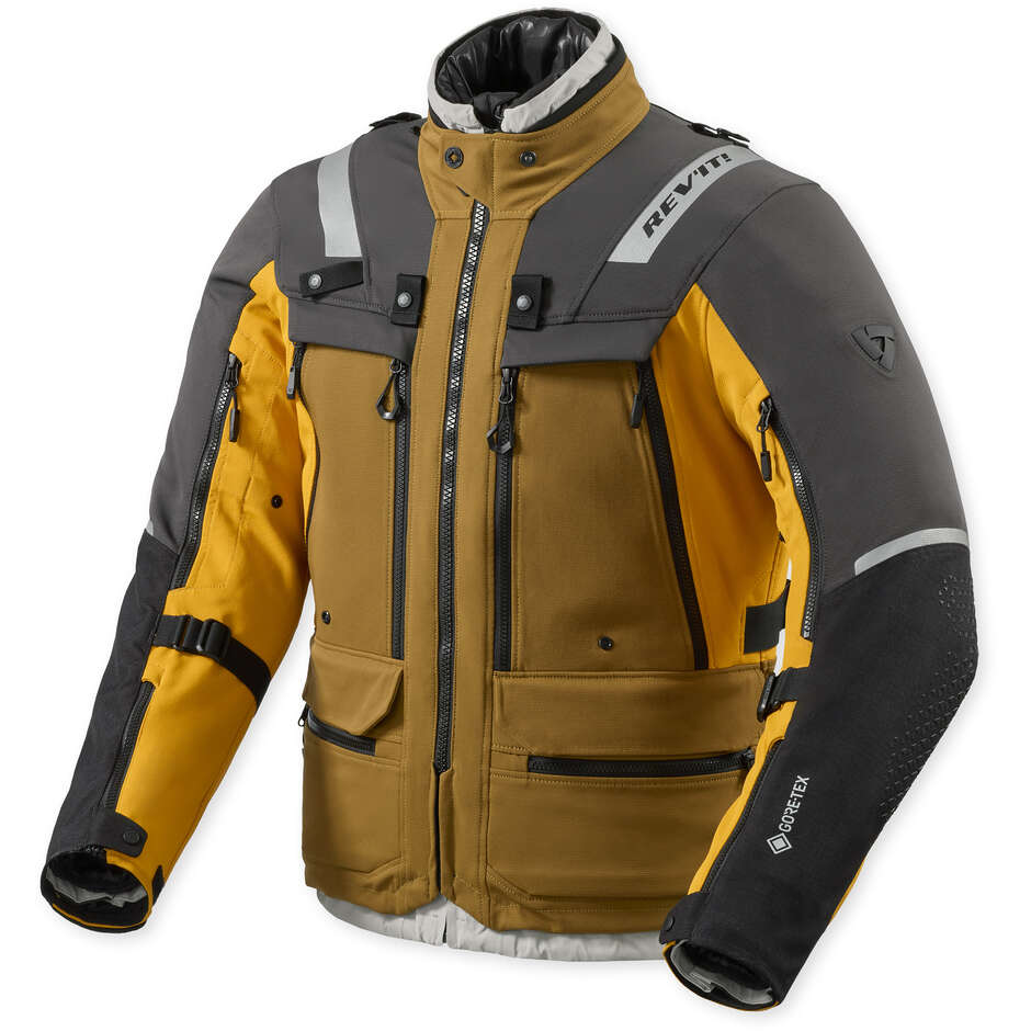 REV'IT Defender 4 GTX Motorcycle Jacket Black Yellow Ochre