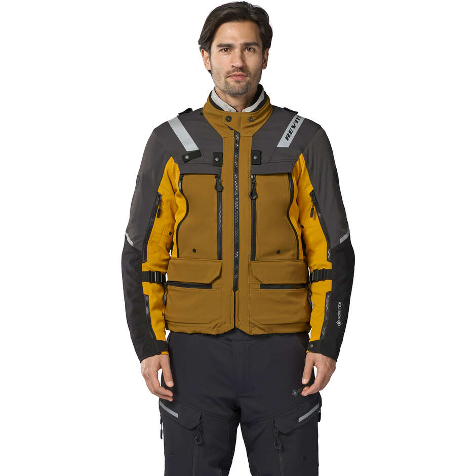 REV'IT Defender 4 GTX Motorcycle Jacket Black Yellow Ochre