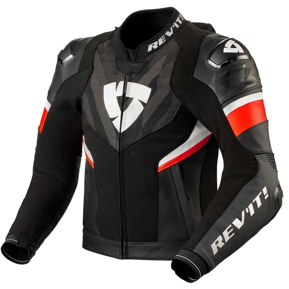 Rev'it HYPERSPEED 2 PRO Motorcycle Leather Jacket Black Neon Red