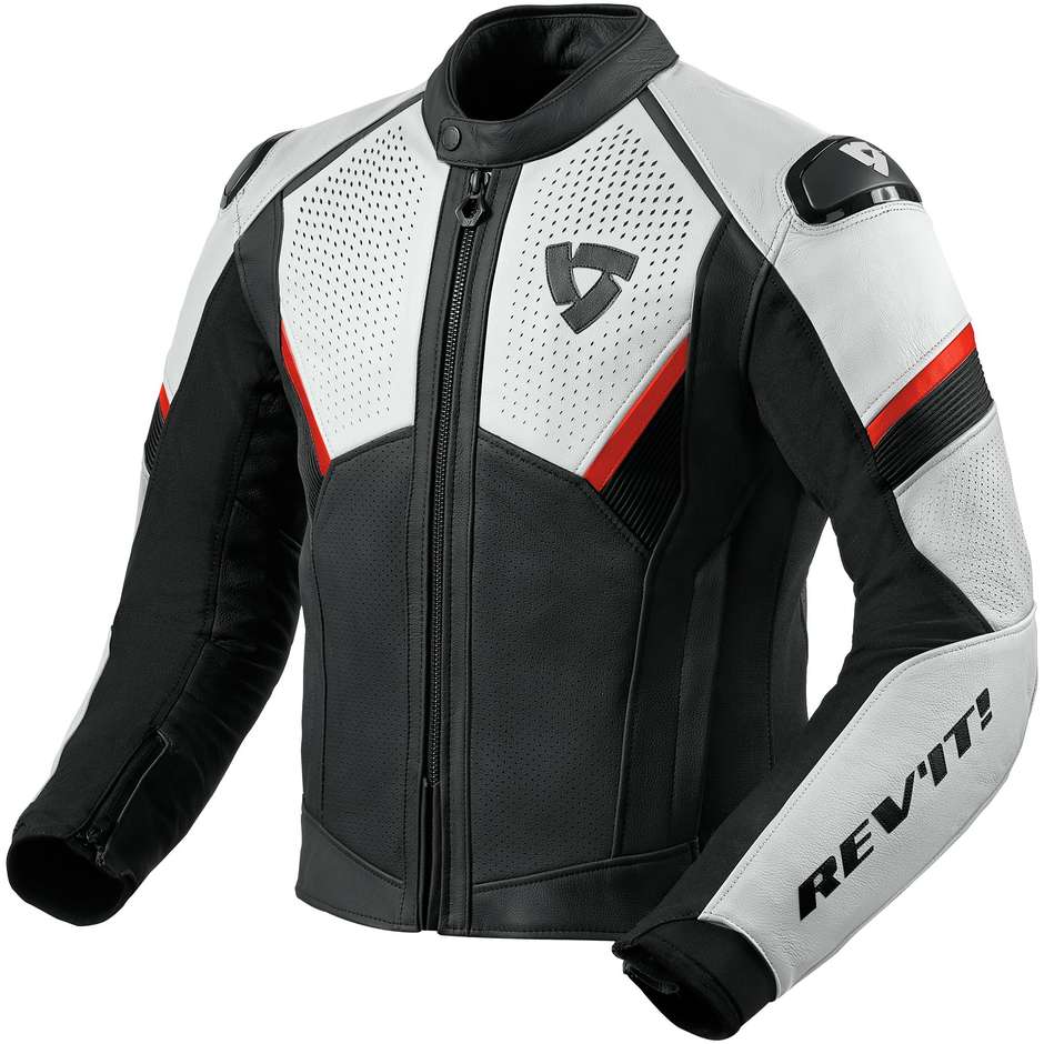Rev'it MATADOR Black Neon Red Leather Motorcycle Jacket