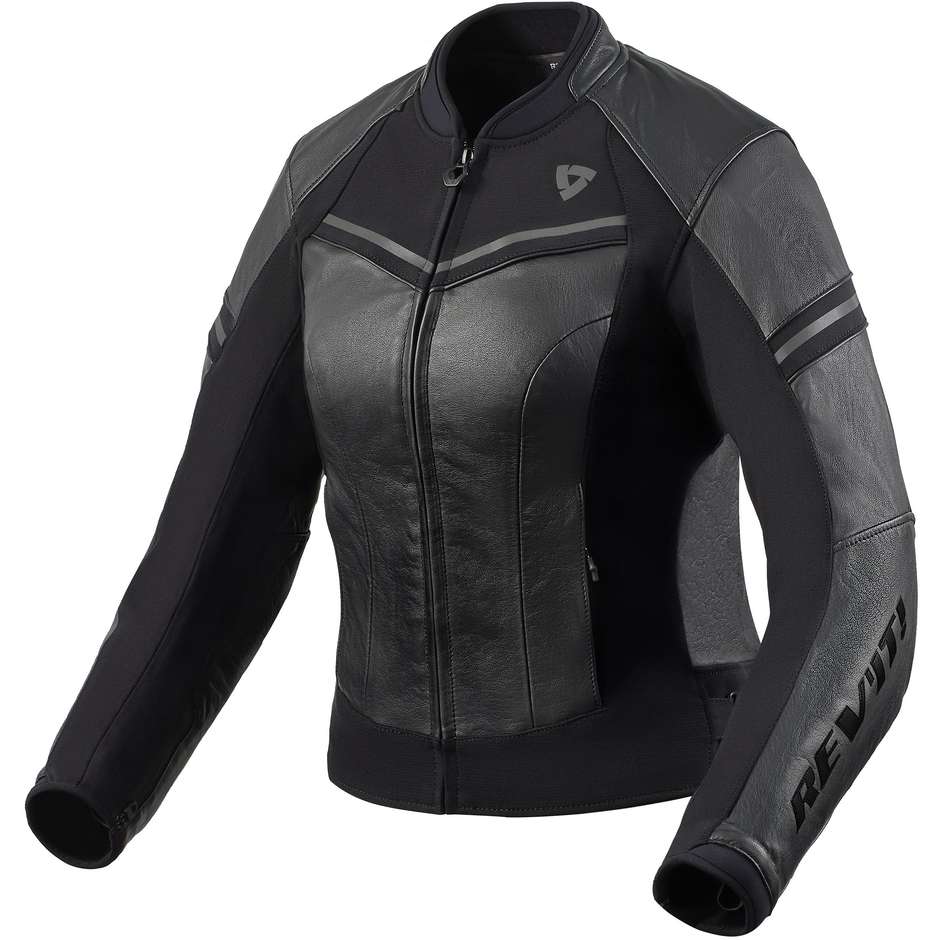 Rev'it MERIDIAN Damen-Motorradjacke aus schwarzem, anthrazitfarbenem Leder