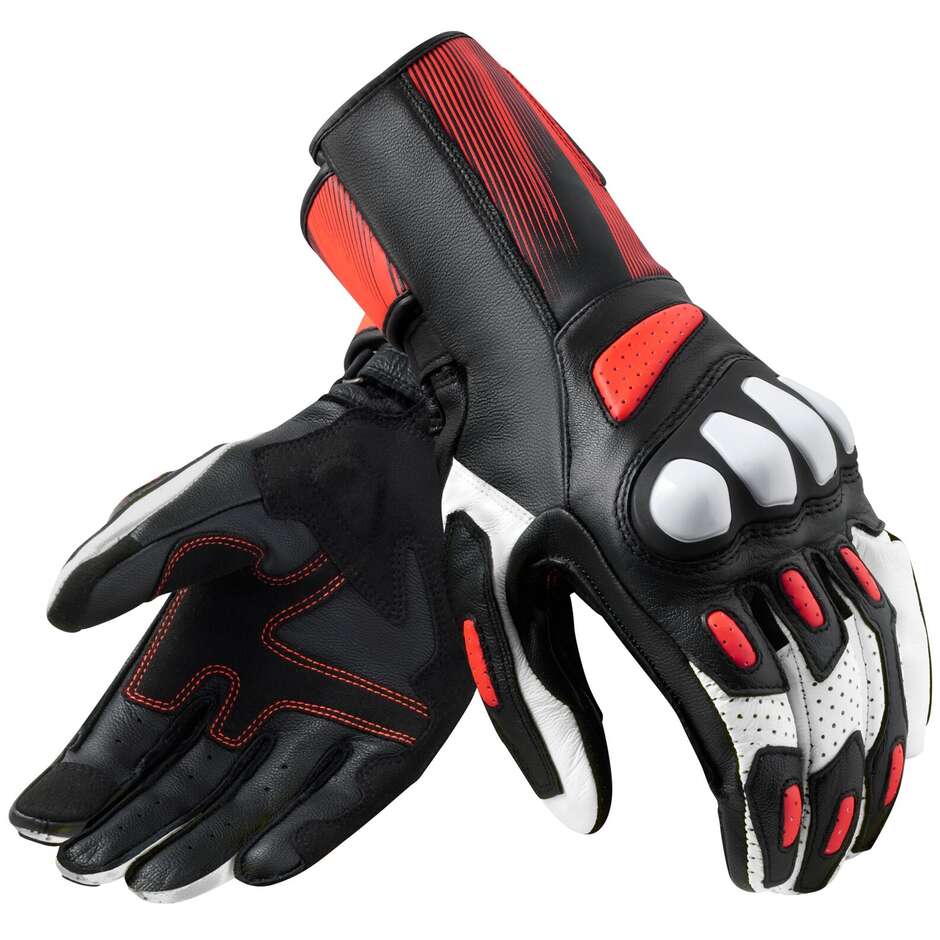 Rev'it METIS 2 Leather Motorcycle Gloves Black Neon Red