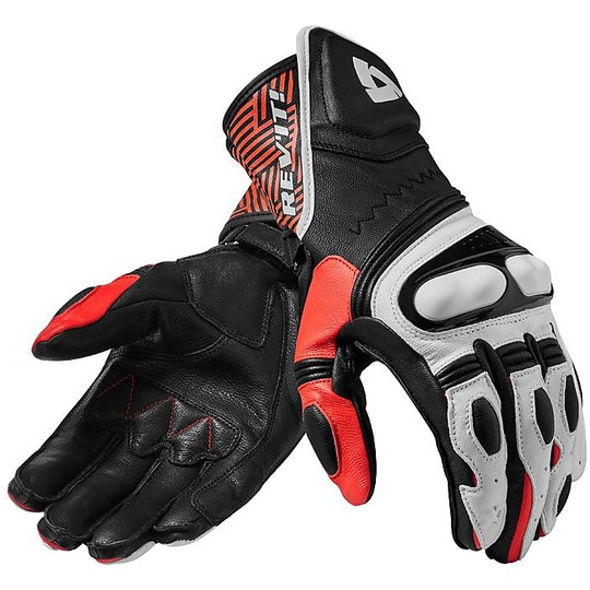 Rev'it METIS Gloves In Moto Leather Racing Black Red Fluo