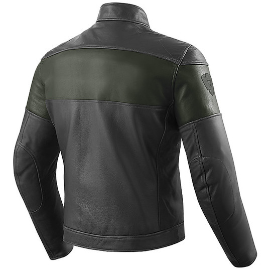 Rev'it NOVA Vintage Black Green Leather Motorcycle Jacket