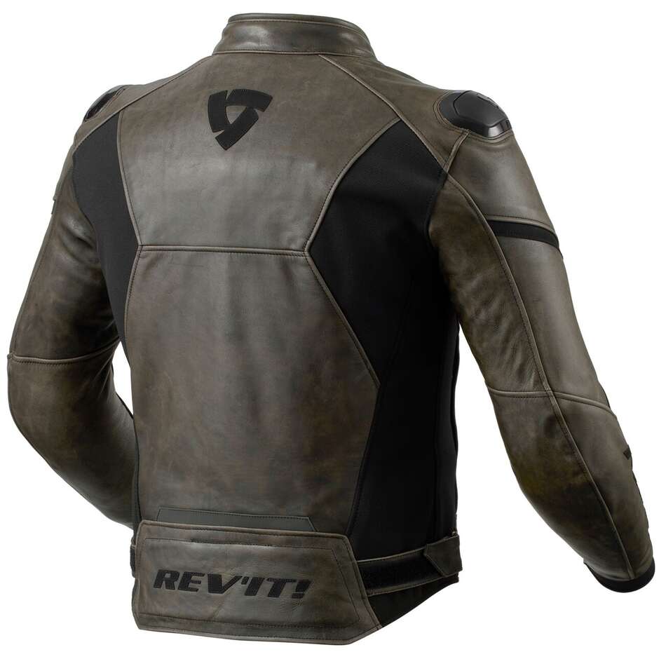 Rev'it PARALLAX Black Olive Leather Motorcycle Jacket