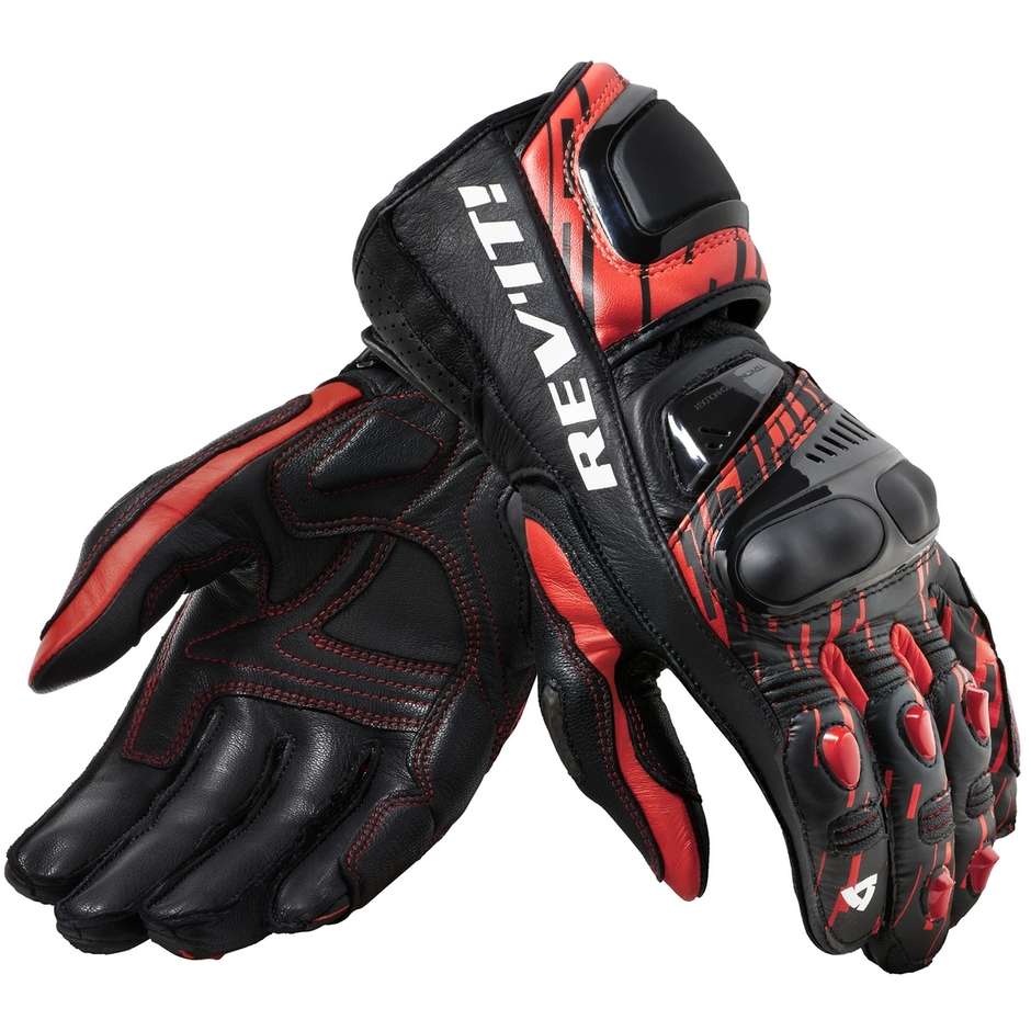 Rev'it QUANTUM 2 Leather Sport Motorcycle Gloves Red Fluo Black
