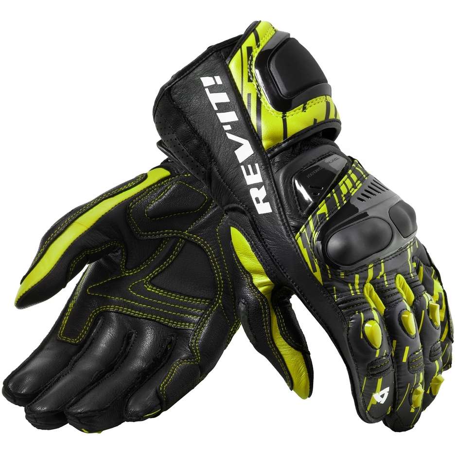 Rev'it QUANTUM 2 Leather Sport Motorcycle Gloves Yellow Fluo Black