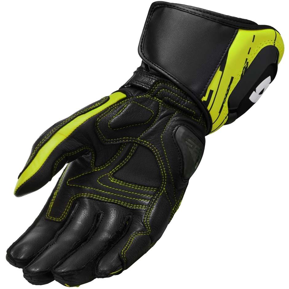 Rev'it QUANTUM 2 Leather Sport Motorcycle Gloves Yellow Fluo Black