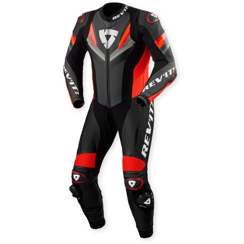 Rev'it Quantum 3 Einteiler Motorradanzug Anthrazit Neonrot