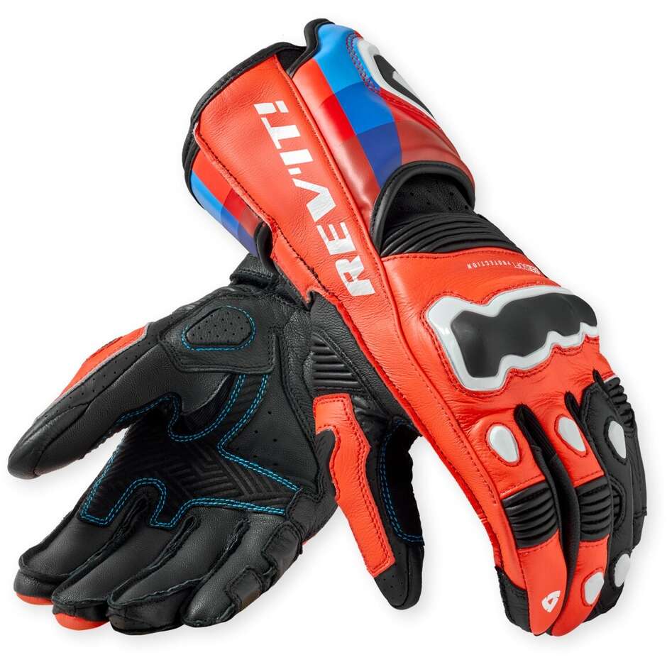 Rev'it Quantum 3 Motorcycle Gloves Red Blue Neon