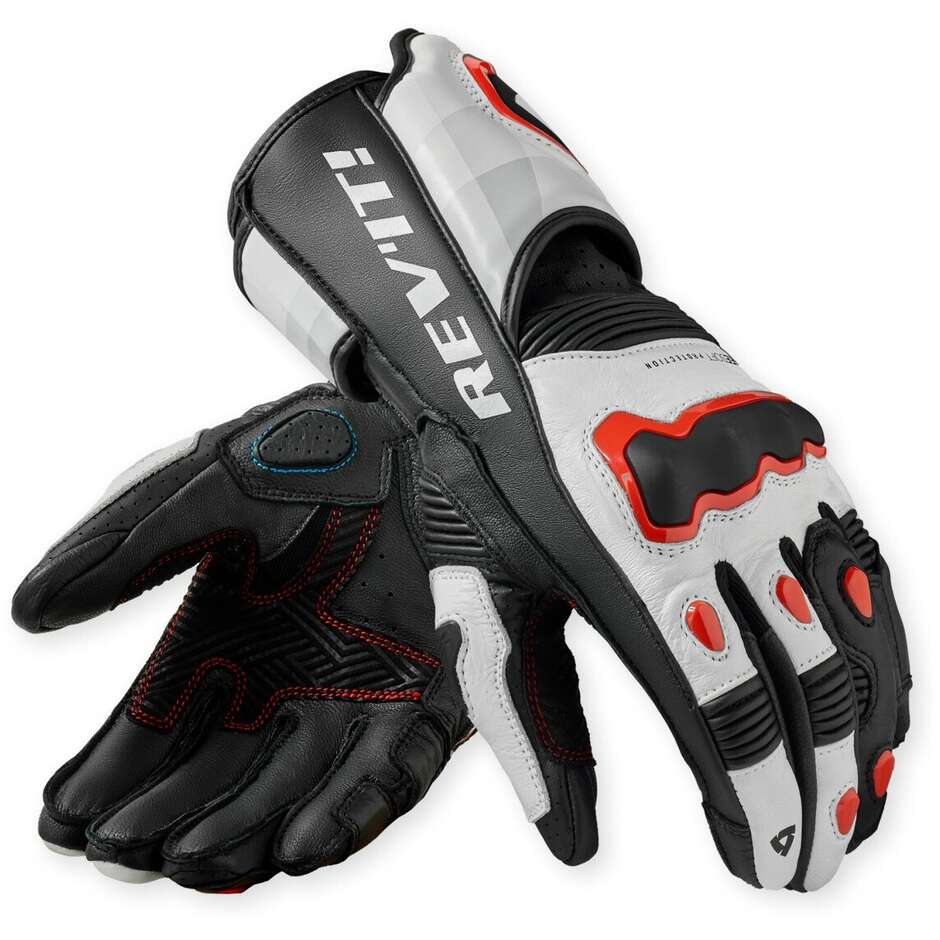 Rev'it Quantum 3 Motorcycle Gloves White Red Neon