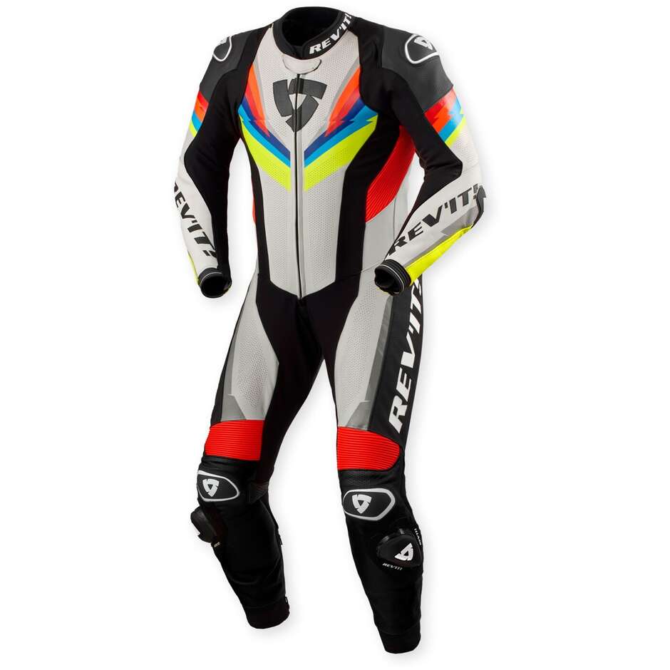 Rev'it Quantum 3 One Piece Motorcycle Suit Light Grey Neon Yellow